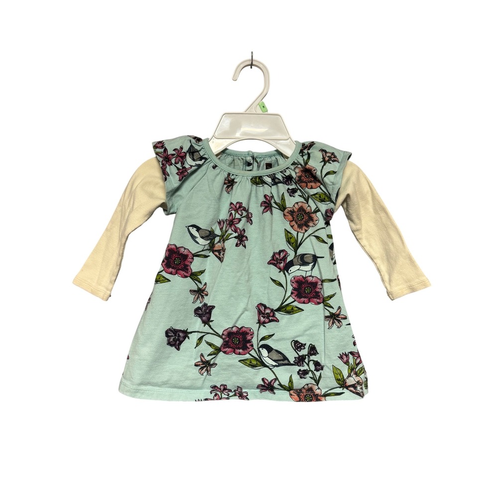 Tea Collection Baby Girls Dress 12-18 Mths‎ Blue Floral Hummingbird Long Sleeve